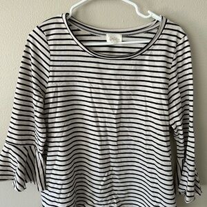 TWO, Size Large, Deletta Black and White Striped Women's Tops